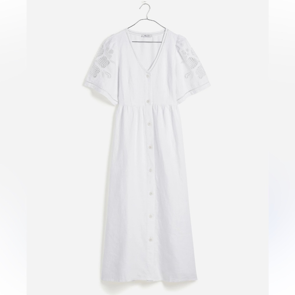 Madewell White Eyelet-Sleeve Midi Dress with Pockets - Picture 3 of 4
